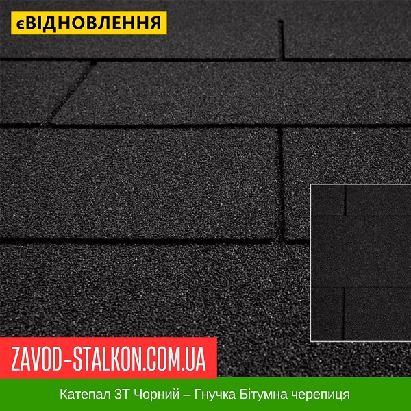 ціна Катепал 3Т Чорний – Гнучка Бітумна черепиця Івано-Франківськ