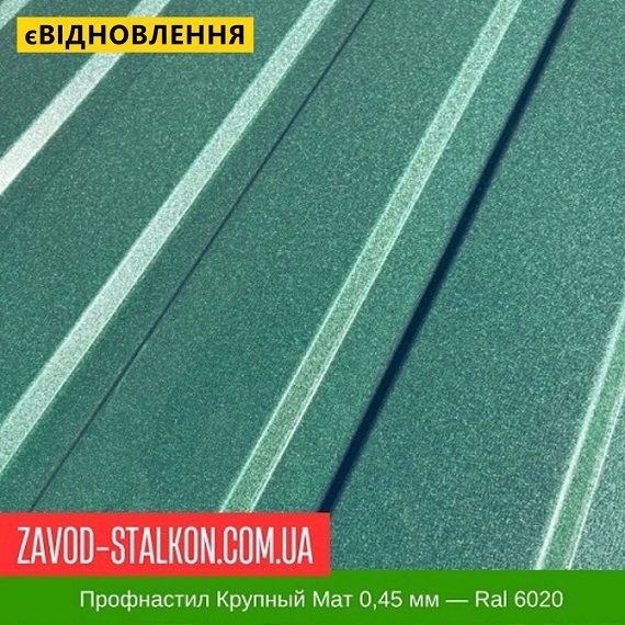 ціна Профнастил Металопрофіль Крупний Мат 0,45 мм - Ral 6020 Івано-Франківськ