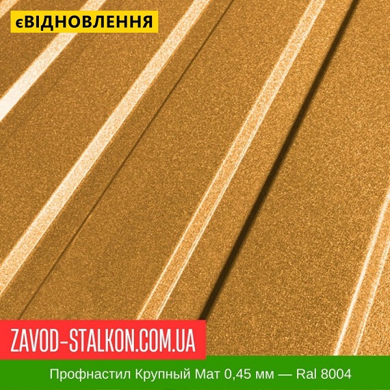 ціна Профнастил Металопрофіль Крупний Мат 0,45 мм - Ral 8004 Івано-Франківськ