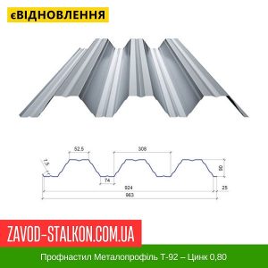 ціна Профнастил Металопрофіль Т-92 – Цинк 0,80 Івано-Франківськ